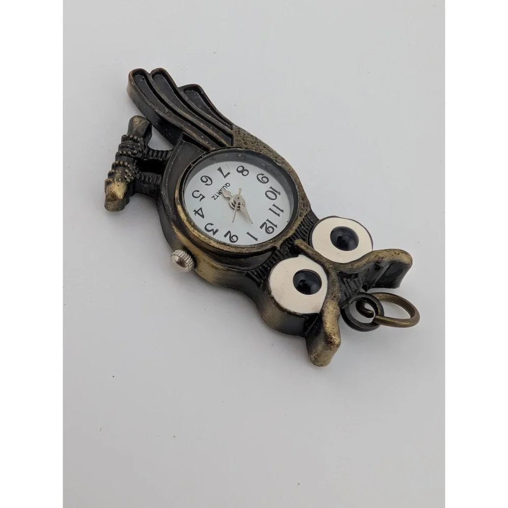 Owl Pendant Watch Antique Bronze White‎ Dial, No Chain- New Battery